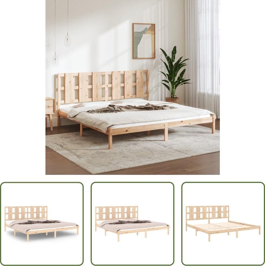 The Living Store Bedframe Grenenhout 205.5 x 205.5 x 100 cm Massief hout Multiplex lattenbodem 200 x 200 cm matras Massief Houten Bed Frame Grenenhout Bed Slaap Kamer Meubels Tweepersoons Bed Boxspring Bed - Foto 2