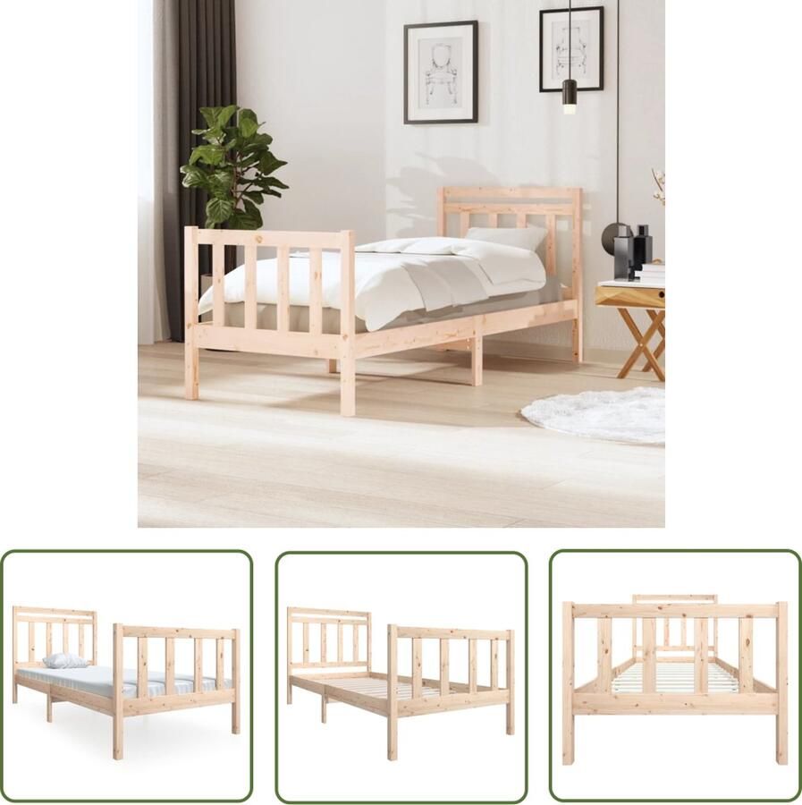The Living Store Bedframe massief hout 90x200 cm Bedframe Bedframes Eenpersoonsbed Bed Bedombouw Frame Bed Frame Ledikant Bedframe Met Hoofdeinde Eenpersoonsbedden Bedden - Foto 3