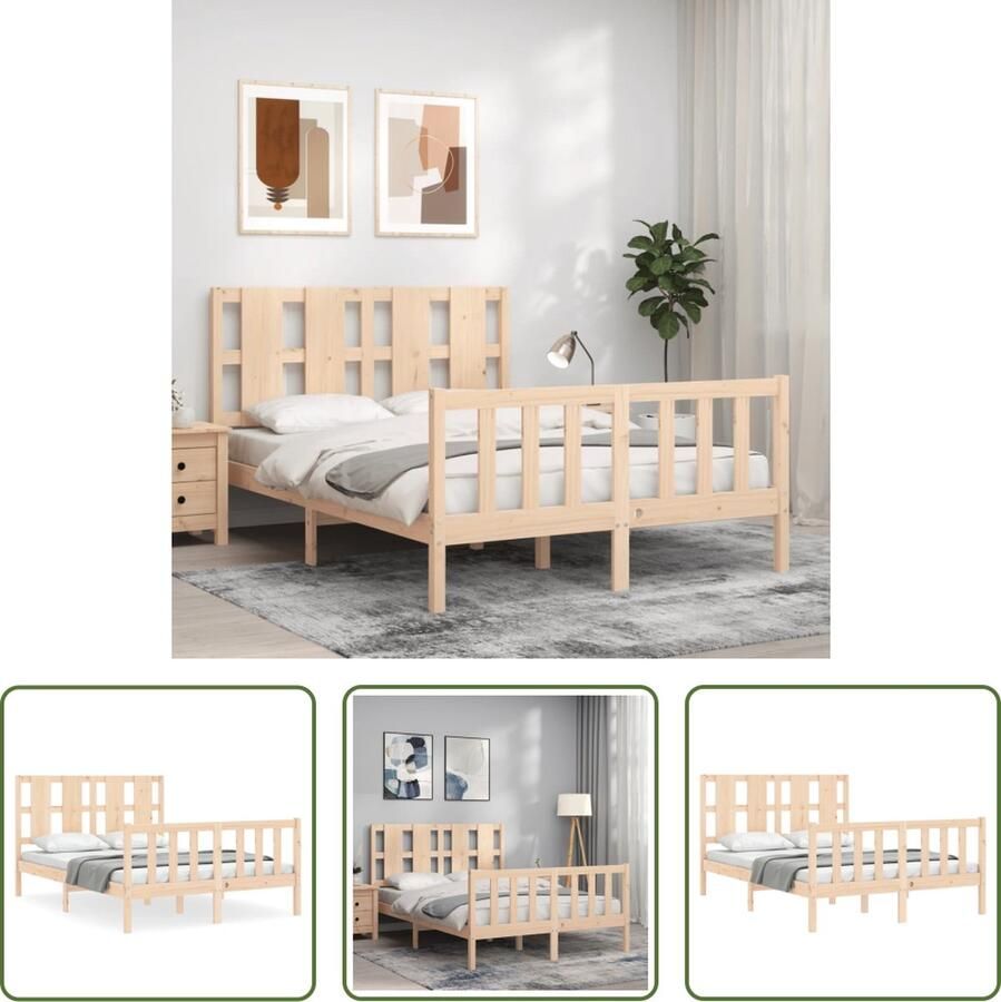 The Living Store Bedframe Grenenhout 205.5x145.5x100 cm Multiplex lattenbodem Massief Hout Bed Grenenhout Bed Tweepersoons Bed Frame Slaapkamer Meubels