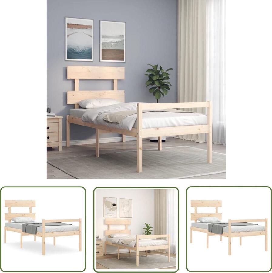 The Living Store Bedframe met hoofdbord massief hout 2FT6 Small Single Bedframe Bedframes Bed Eenpersoonsbed Slaapkamermeubel Houten Bedframe Houten Bed Bedbodem Massief Houten Bedframe Ledikant Bedframe Met Hoofdeinde - Foto 3