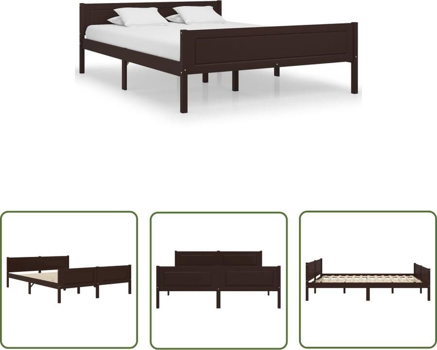 The Living Store Bedframe Grenenhout Donkerbruin 206x166x63cm Montage vereist Houten Bed Frame Massief Grenenhout Bed Tweepersoons Bed Donkere Bruine Bed Modern Bed