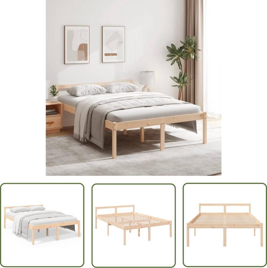 The Living Store Bedframe massief grenenhout 135x190 cm 4FT6 double Bedframe Bedframes Bed Bedbodem Ledikant Bed Frame Massief Houten Bedframe Slaapmeubel Tweepersoonsbed Bedden Bedbodems - Foto 2