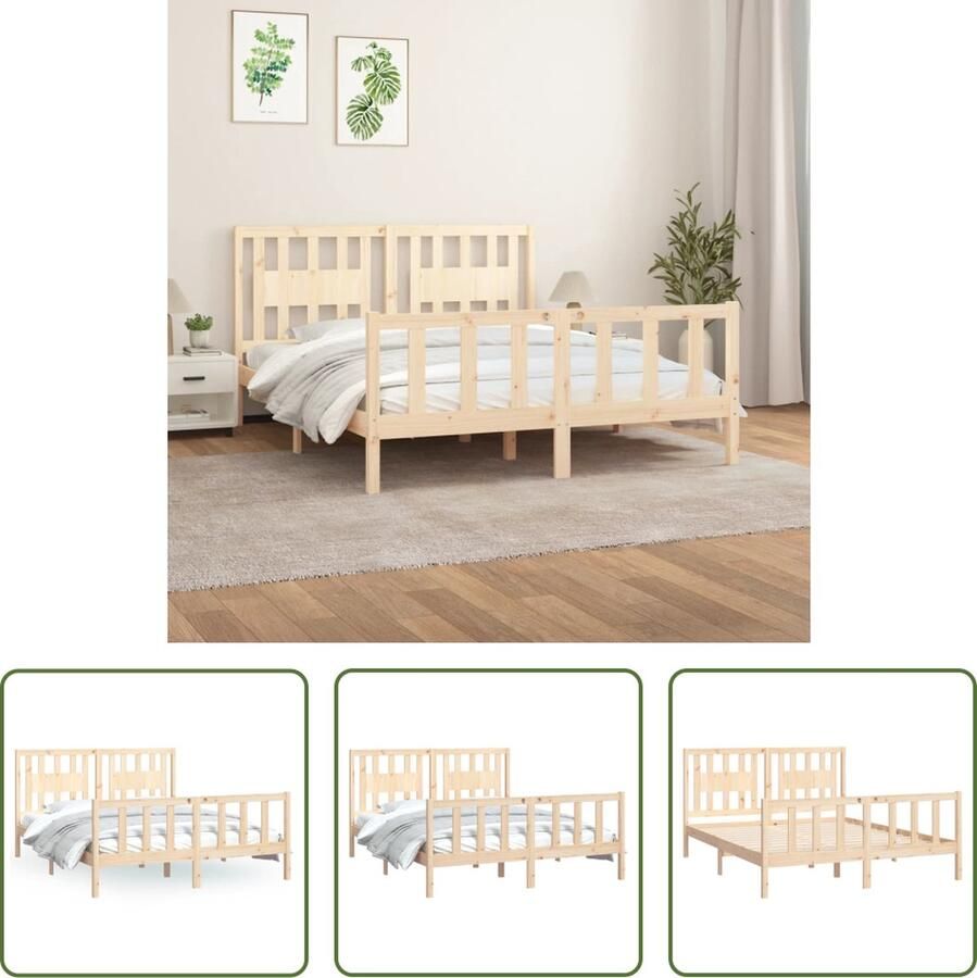 The Living Store Bedframe Grenenhout King Size 205.5 x 155.5 x 69.5 cm Natuurlijk materiaal