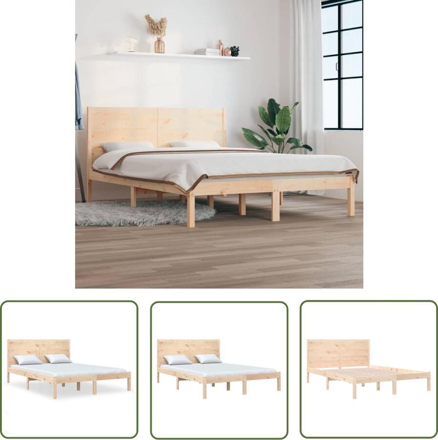 The Living Store Bedframe Grenenhout King Size Hoge Kwaliteit Onbehandeld 205.5 x 155.5 x 100 cm
