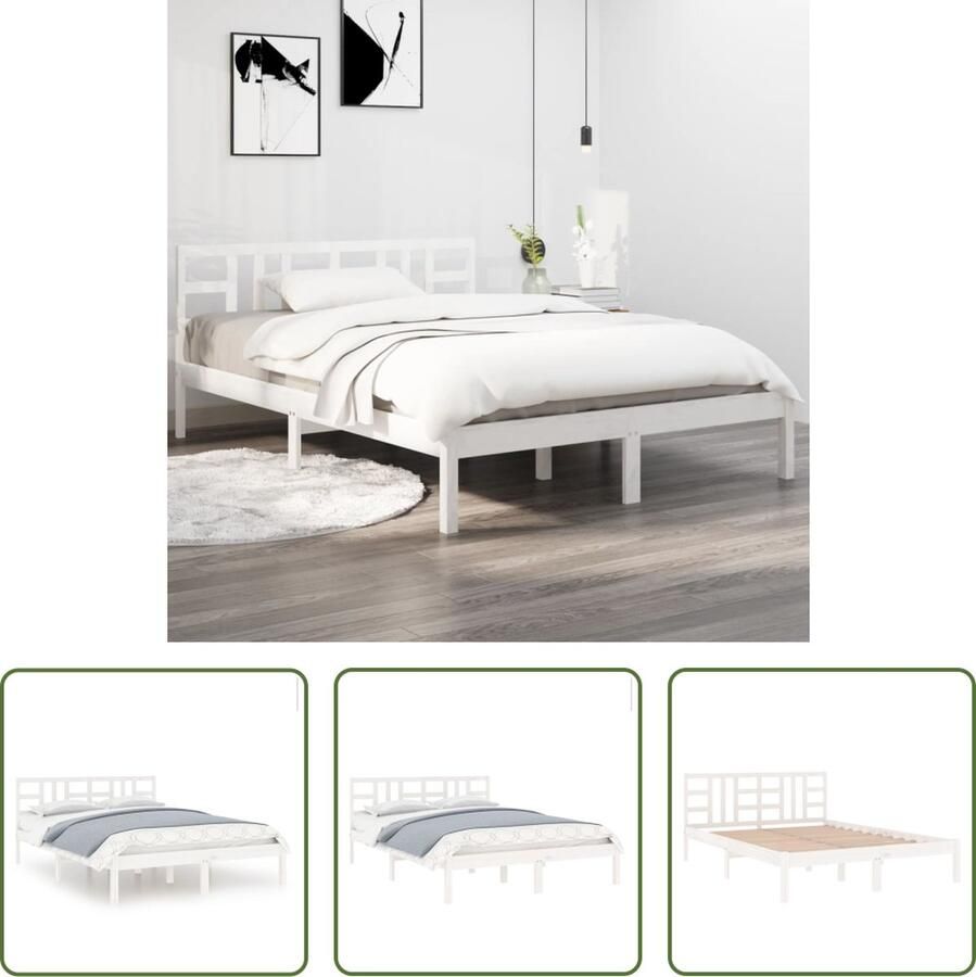The Living Store Bedframe massief hout wit 200x200 cm Bedframe Bedframes Tweepersoonsbed Bed Bedombouw Dubbel Bed Frame Bed Frame Ledikant Houten Bedframe Tweepersoonsbedden - Foto 2