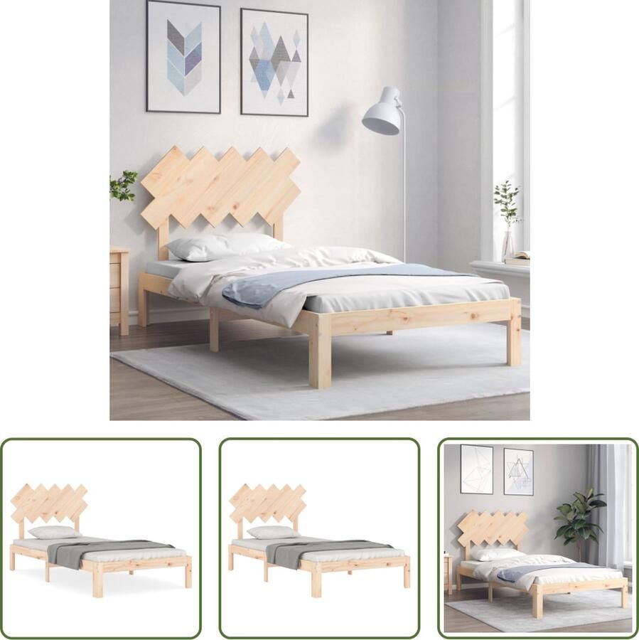The Living Store Bedframe met hoofdbord massief hout 100x200 cm Bedframe Bedframes Bed Eenpersoonsbed Slaapkamermeubel Houten Bedframe Houten Bed Bedbodem Massief Houten Bedframe Ledikant Bedframe Met Hoofdeinde - Foto 2