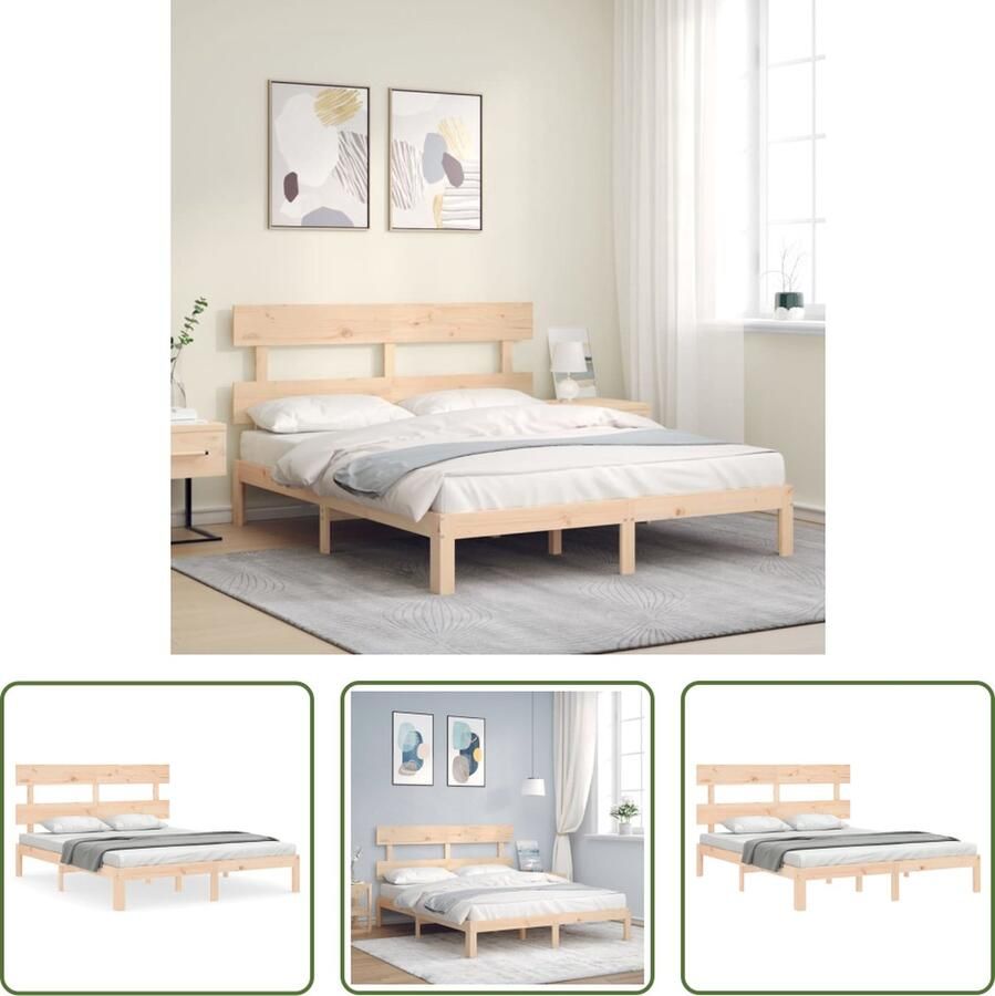 The Living Store Bedframe Grenenhout Massief 203.5 x 163.5 x 81 cm Multiplex lattenbodem Ondersteunend Massief Hout Bed Frame Grenenhout Bed Hoofdboard Bed Boxspring Bed Tweepersoons Bed
