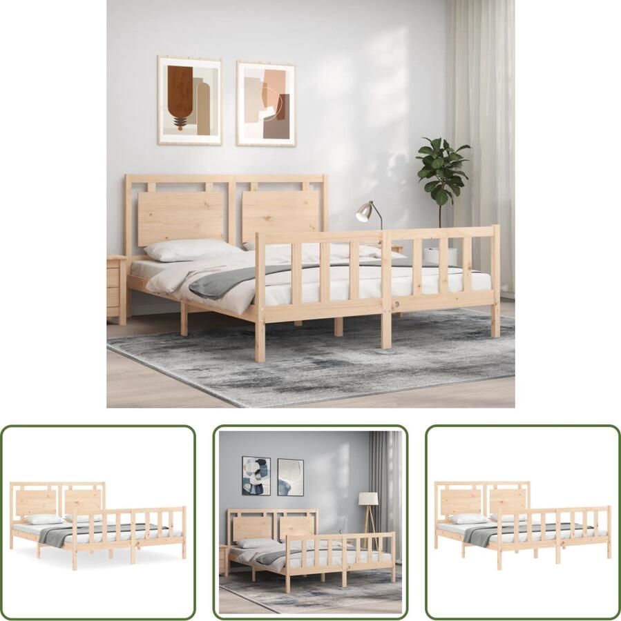 The Living Store Bedframe Grenenhout Massief 205.5 x 165.5 x 100 cm Hoofd- en voeteneinde Matras niet inbegrepen Montage vereist Massief Hout Bed Grenenhout Bed Houten Bed Frame Boxspring Bed