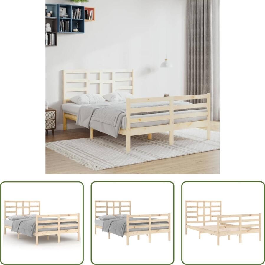 The Living Store Bedframe massief hout 120x200 cm Bedframe Bedframes Bed Bedbodem Ledikant Bed Frame Massief Houten Bedframe Slaapmeubel Tweepersoonsbed Bedden Bedbodems - Foto 2