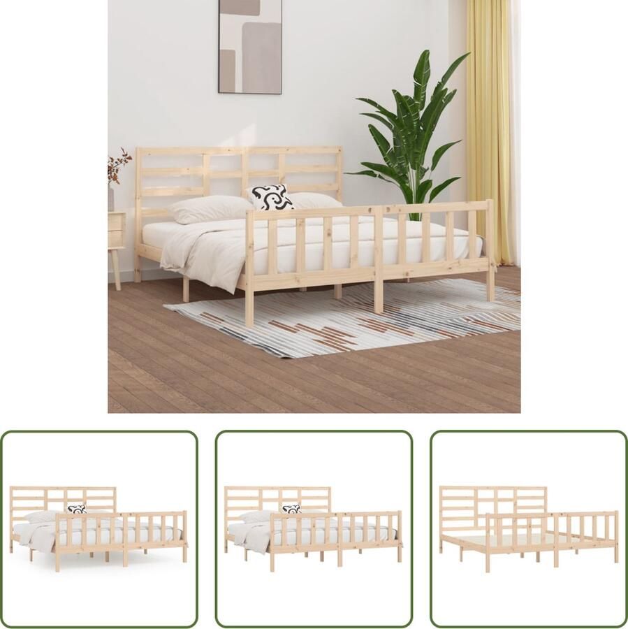 The Living Store Bedframe massief grenenhout 200x200 cm Bedframe Bedframes Bed Bedbodem Ledikant Bed Frame Massief Houten Bedframe Slaapmeubel Tweepersoonsbed Bedden Bedbodems - Foto 2