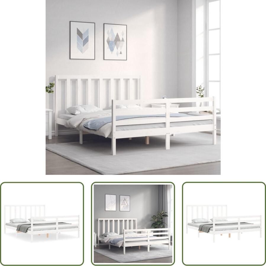 The Living Store Bedframe met hoofdbord massief hout wit 160x200 cm Bedframe Bedframes Bed Tweepersoonsbed Slaapkamermeubel Houten Bedframe Houten Bed Bedbodem Massief Houten Bedframe Ledikant Bedframe Met Hoofdeinde - Foto 5