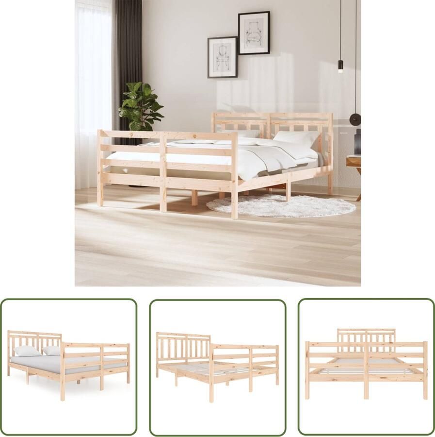 The Living Store Bedframe massief hout 140x200 cm Bedframe Bedframes Tweepersoonsbed Bed Bedombouw Dubbel Bed Frame Bed Frame Ledikant Bedframe Met Hoofdeinde Tweepersoonsbedden - Foto 2