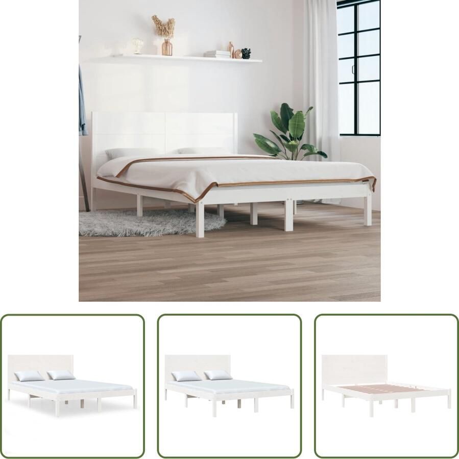 The Living Store Bedframe Grenenhout Wit 160 x 200 cm Incl hoofdeinde
