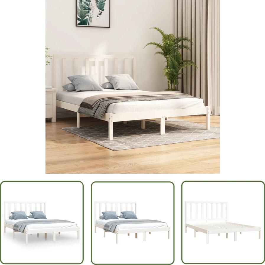 The Living Store Bedframe massief grenenhout wit 160x200 cm Bedframe Bedframes Bed Bedbodem Ledikant Bed Frame Massief Houten Bedframe Slaapmeubel Bedden Bedbodems Ledikanten
