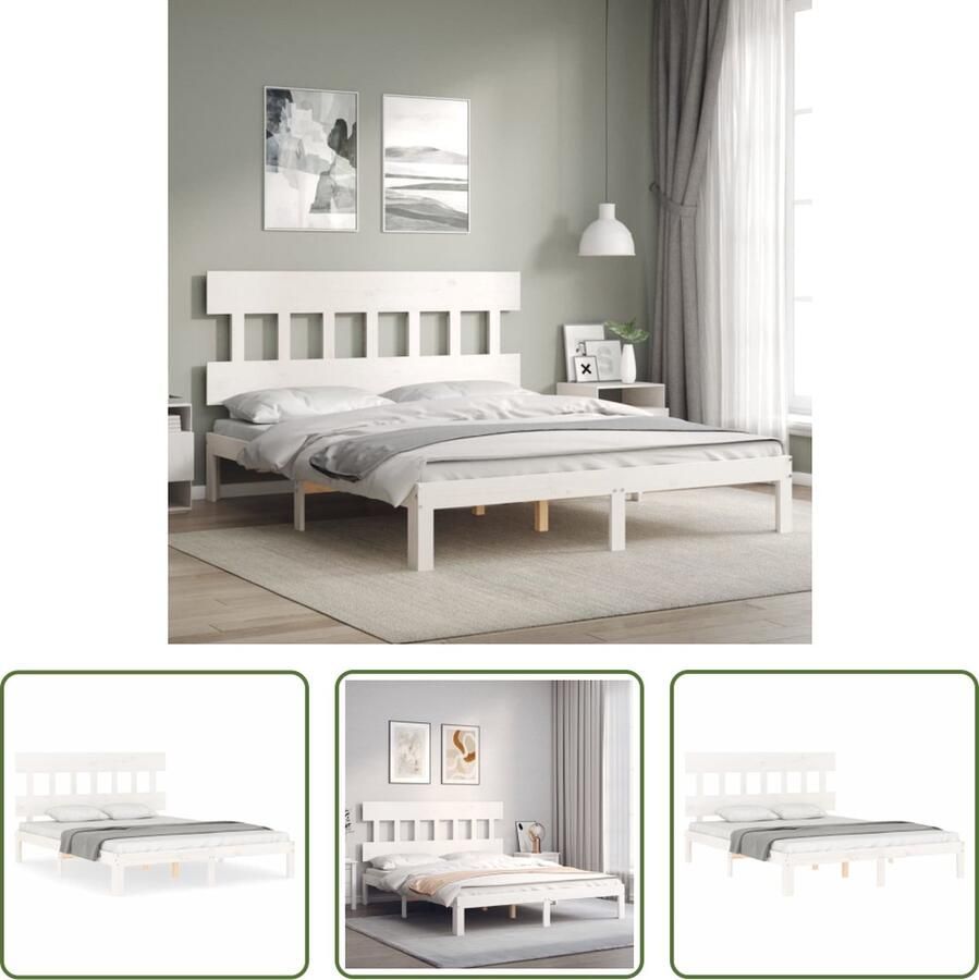 The Living Store Bedframe Grenenhout Wit 203.5 x 163.5 x 81 cm Multiplex lattenbodem Massief Grenenhout Bed Frame Wit Bed Frame Bed Frame 160x200 Bed Frame Met Hoofdbord Slaapcomfort