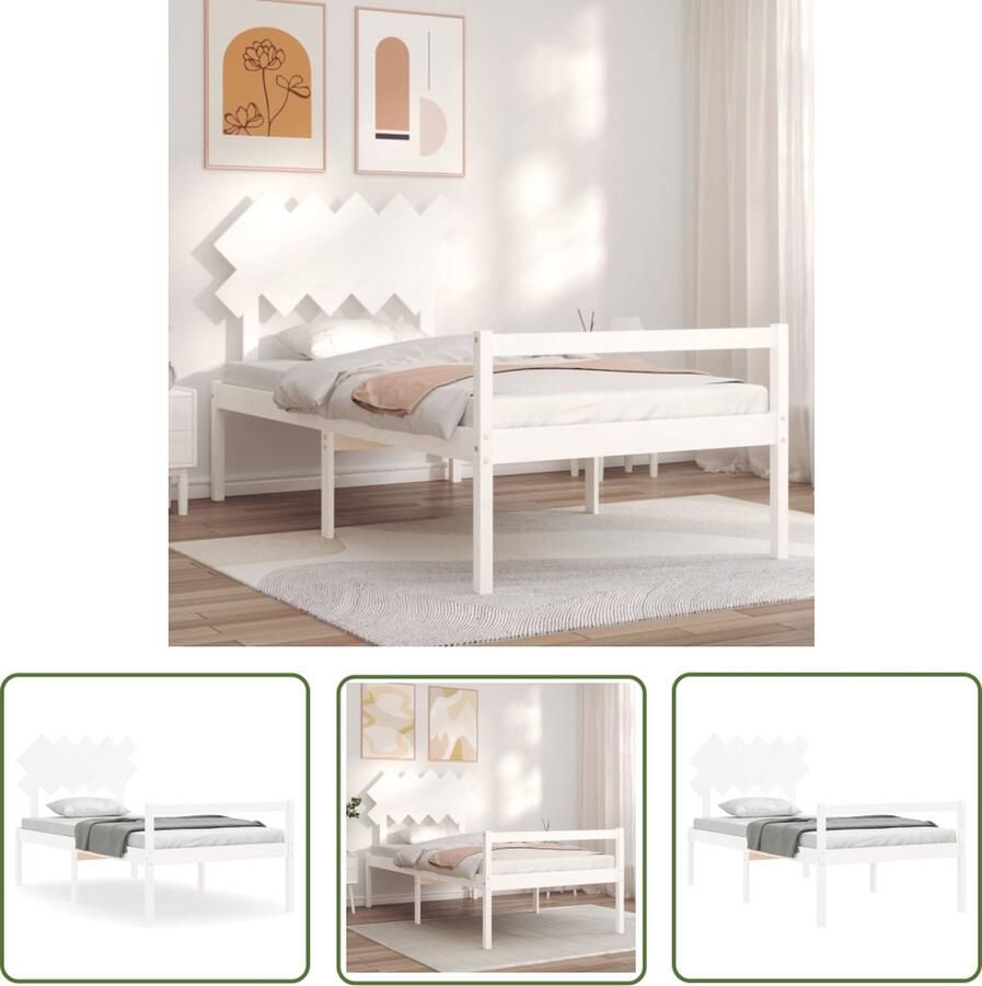 The Living Store Bedframe Grenenhout Wit 205.5 x 105.5 x 80.5 cm Geen Matras Montage vereist
