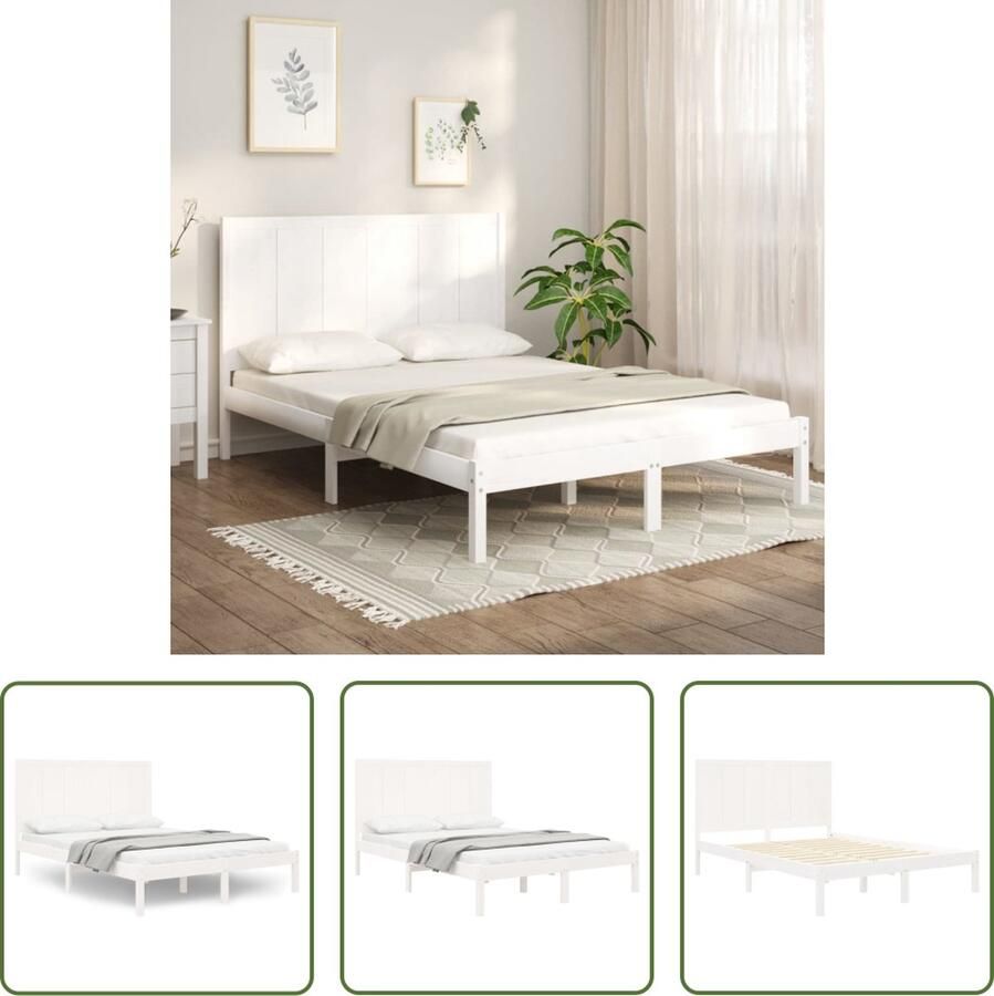 The Living Store Bedframe Grenenhout Wit 205.5 x 145.5 x 31 cm Comfortabel hoofdeinde