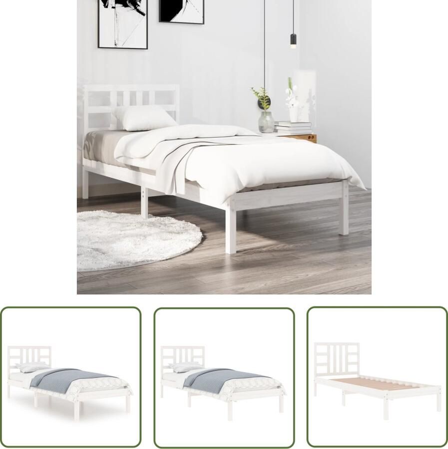 The Living Store Bedframe Grenenhout Wit 90x190 cm Inclusief Hoofdeind Montage vereist