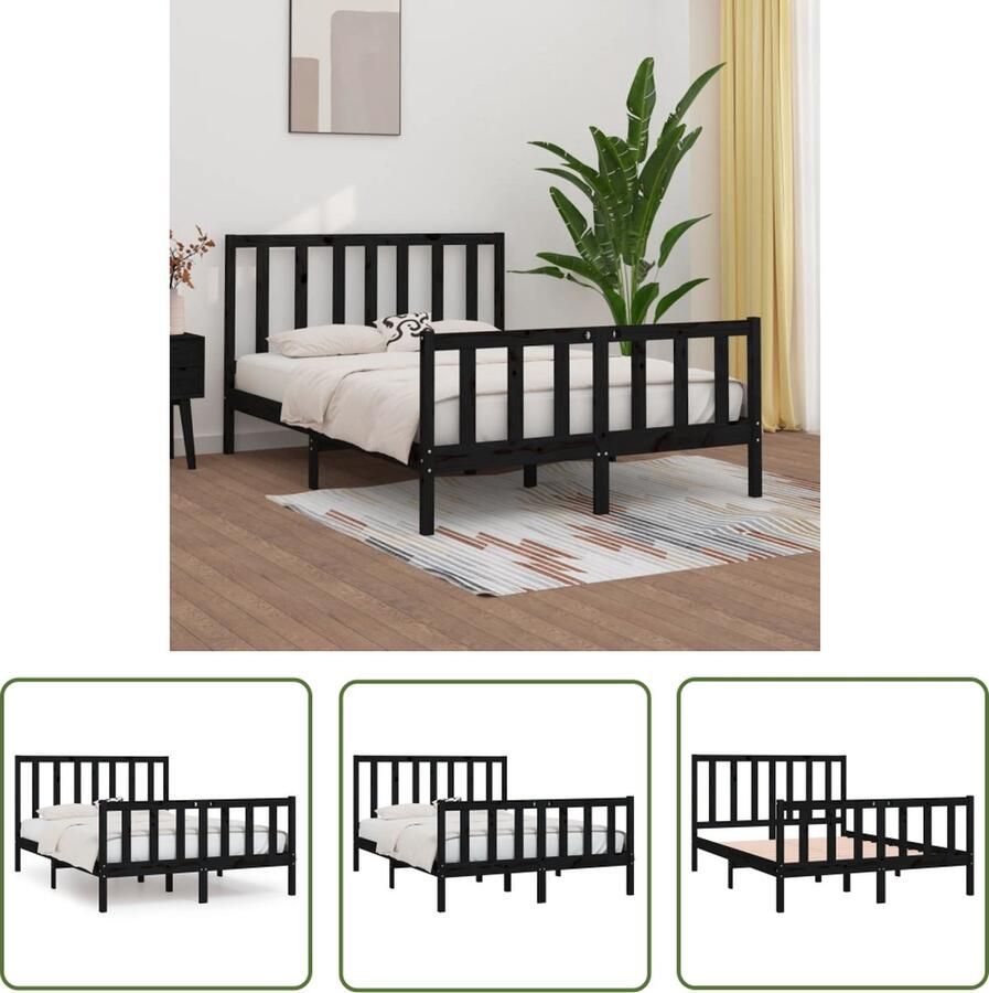 The Living Store Bedframe massief hout zwart 120x190 cm 4FT Small Double Bedframe Bedframes Tweepersoonsbed Bed Bedombouw Dubbel Bed Frame Bed Frame Ledikant Houten Bedframe Tweepersoonsbedden - Foto 5