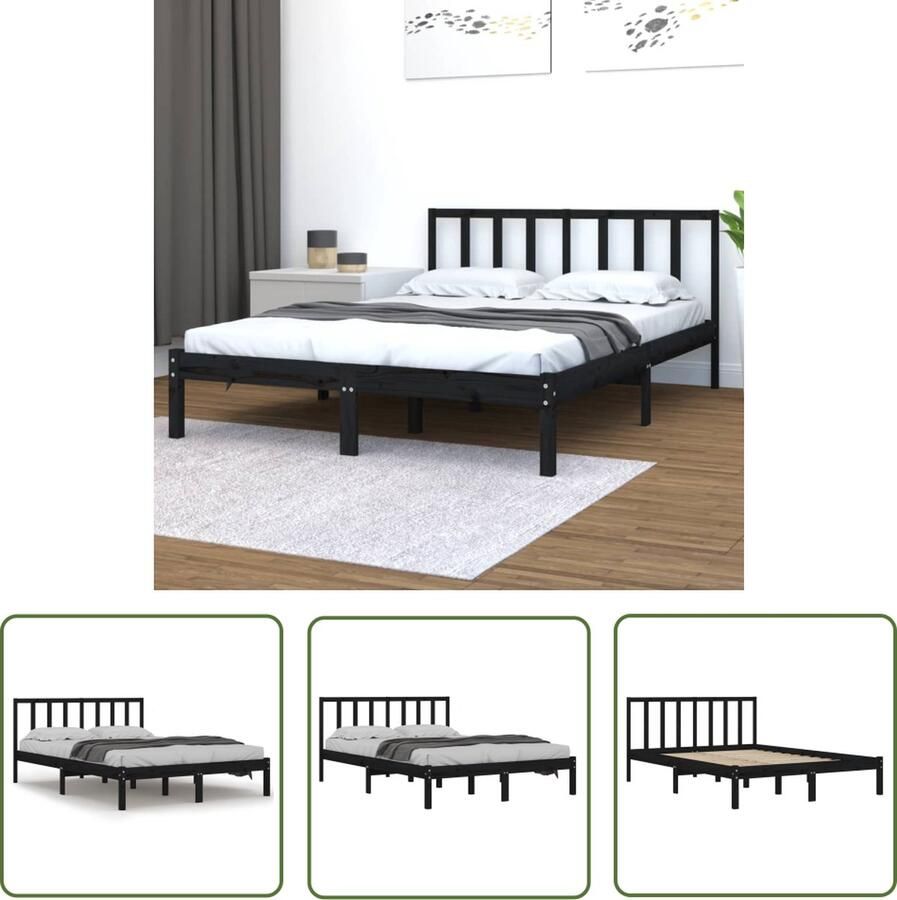 The Living Store Bedframe massief grenenhout zwart 120x190 cm 4FT Small Double Bedframe Bedframes Bed Bedbodem Ledikant Bed Frame Massief Houten Bedframe Slaapmeubel Bedden Bedbodems Ledikanten