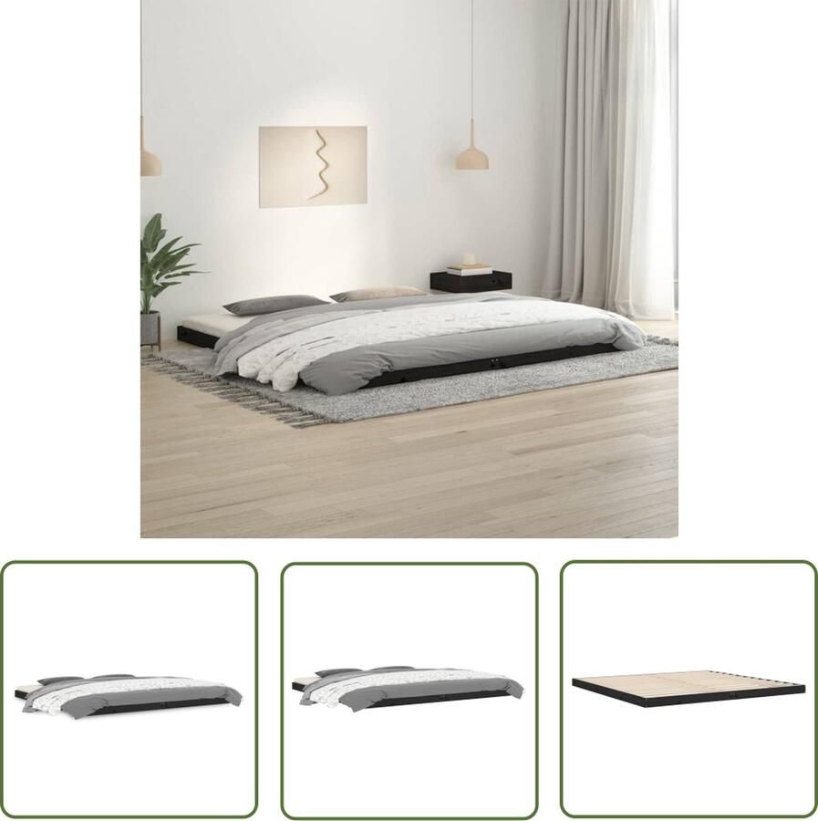 The Living Store Bedframe massief grenenhout zwart 200x200 cm Bedframe Bedframes Ledikant Ledikanten Bed Bedden Bed Frame Bed Frames Houten Bedframe Houten Bedframes Bedombouw