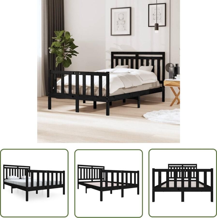 The Living Store Bedframe massief hout zwart 120x190 cm 4FT Small Double Bedframe Bedframes Tweepersoonsbed Bed Bedombouw Dubbel Bed Frame Bed Frame Ledikant Bedframe Met Hoofdeinde Tweepersoonsbedden - Foto 4