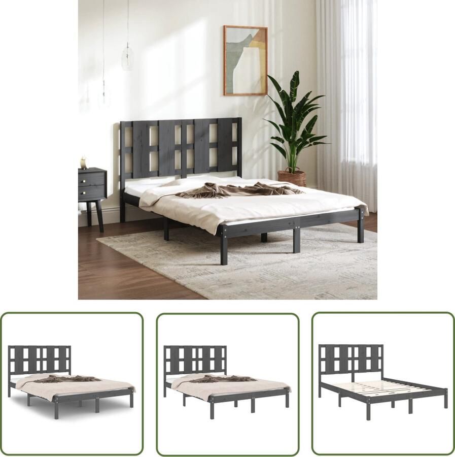 The Living Store Bedframe massief grenenhout grijs 120x200 cm Bedframe Bedframes Bed Bedbodem Ledikant Bed Frame Massief Houten Bedframe Slaapmeubel Tweepersoonsbed Bedden Bedbodems - Foto 2