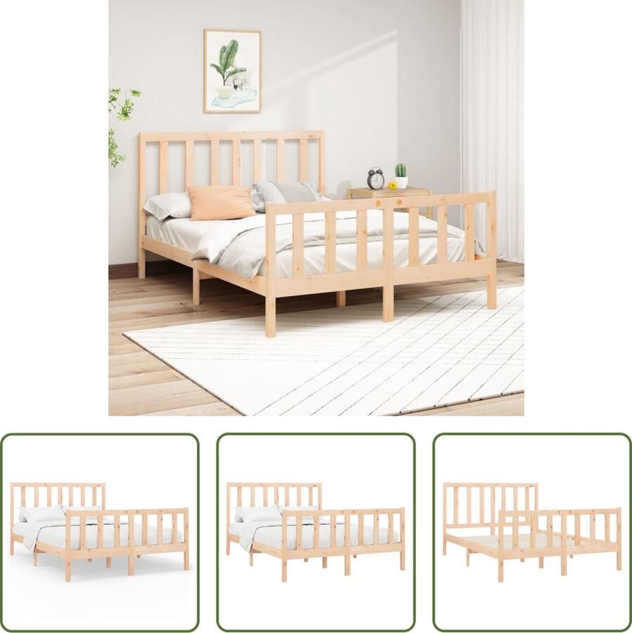 The Living Store Bedframe massief grenenhout 140x200 cm Bedframe Bedframes Bed Bedbodem Ledikant Bed Frame Massief Houten Bedframe Slaapmeubel Tweepersoonsbed Bedden Bedbodems - Foto 2