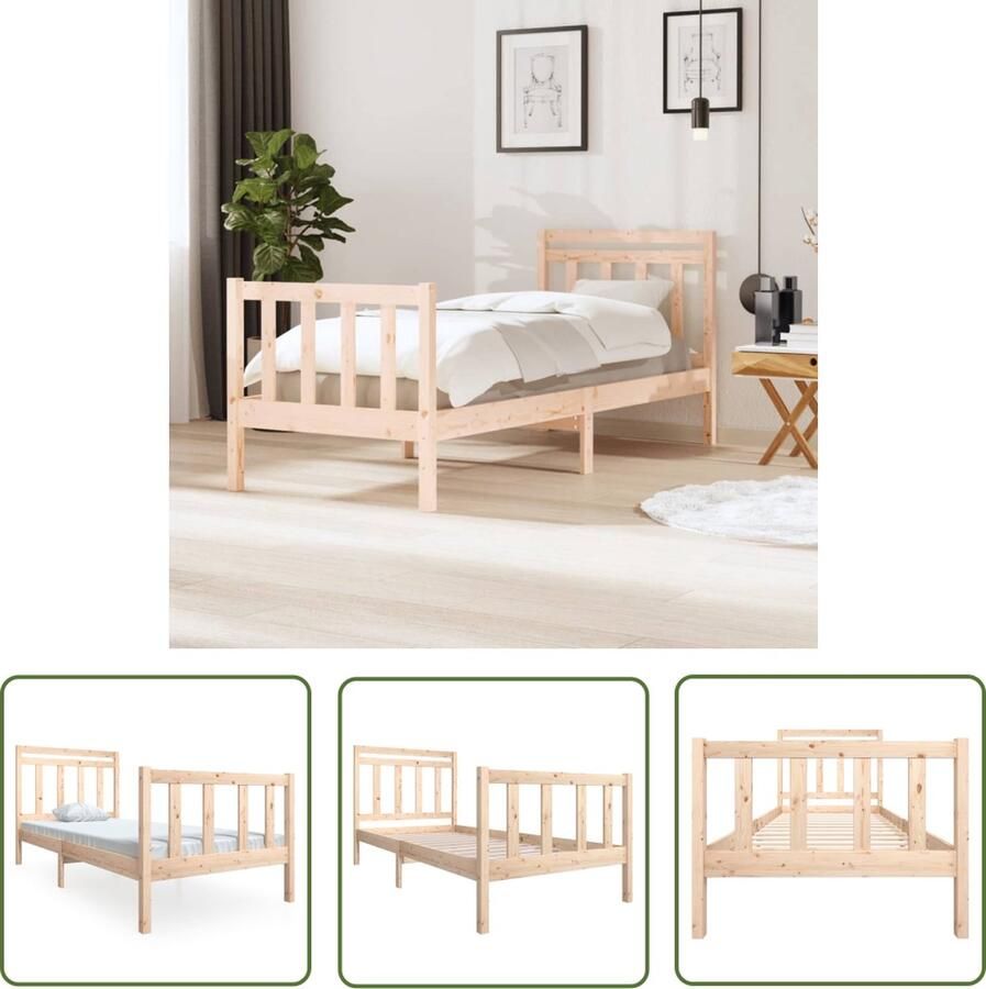 The Living Store Bedframe massief hout 90x190 cm 3FT6 Single Bedframe Bedframes Eenpersoonsbed Bed Bedombouw Frame Bed Frame Ledikant Bedframe Met Hoofdeinde Eenpersoonsbedden Bedden