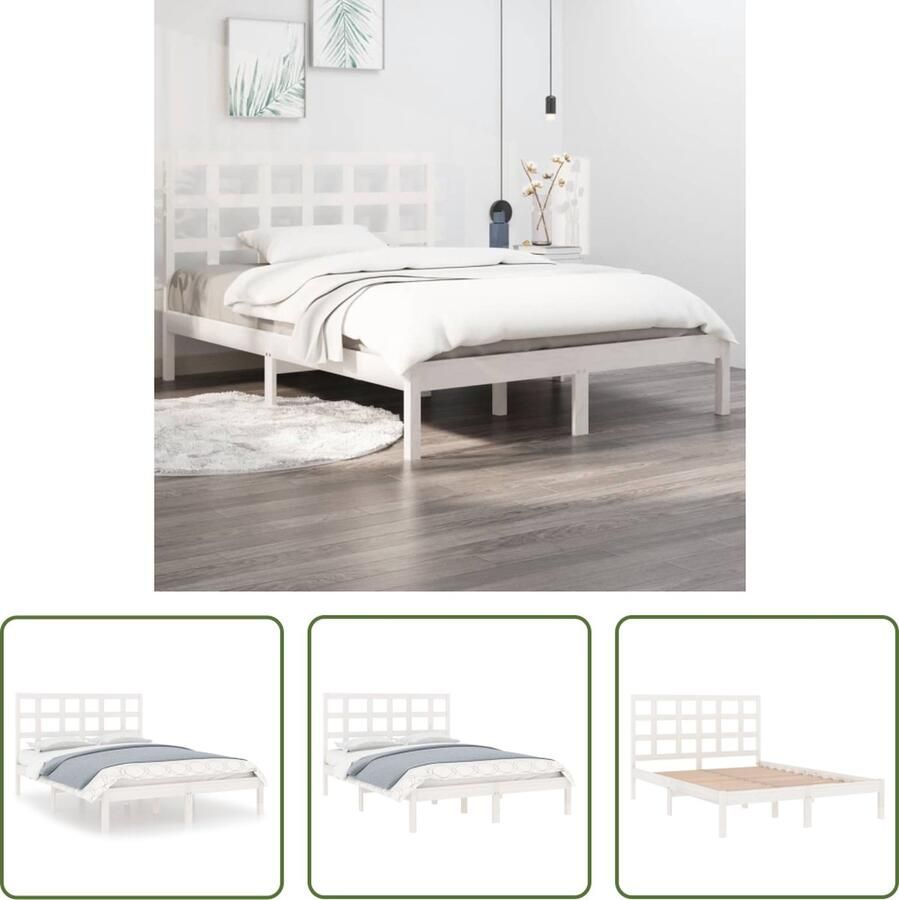 The Living Store Bedframe massief hout wit 200x200 cm Bedframe Bedframes Tweepersoonsbed Bed Bedombouw Dubbel Bed Frame Bed Frame Ledikant Houten Bedframe Tweepersoonsbedden - Foto 2