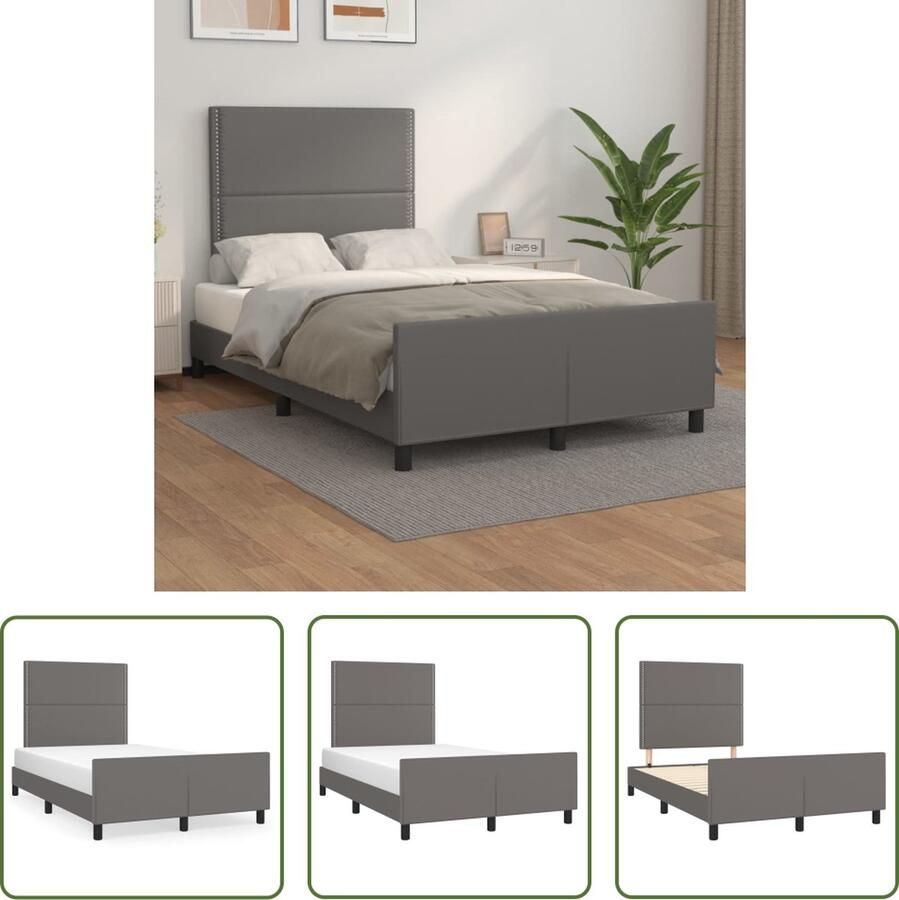 The Living Store Bedframe Grijs 203 x 126 x 118 128 cm Duurzaam kunstleer Verstelbaar hoofdeinde Multiplex lattenbodem Bed Frame Slaapcomfort Houten Bed Design Bed Tweepersoonsbed