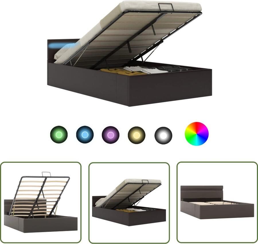 The Living Store Bedframe Grijs Kunstleren bekleding Multiplex lattenbodem Staal MDF frame 212 x 147 x 73 cm Bedframe Kunstleder Bed Tweepersoonsbed Boxspring Bed Led Bed - Foto 2