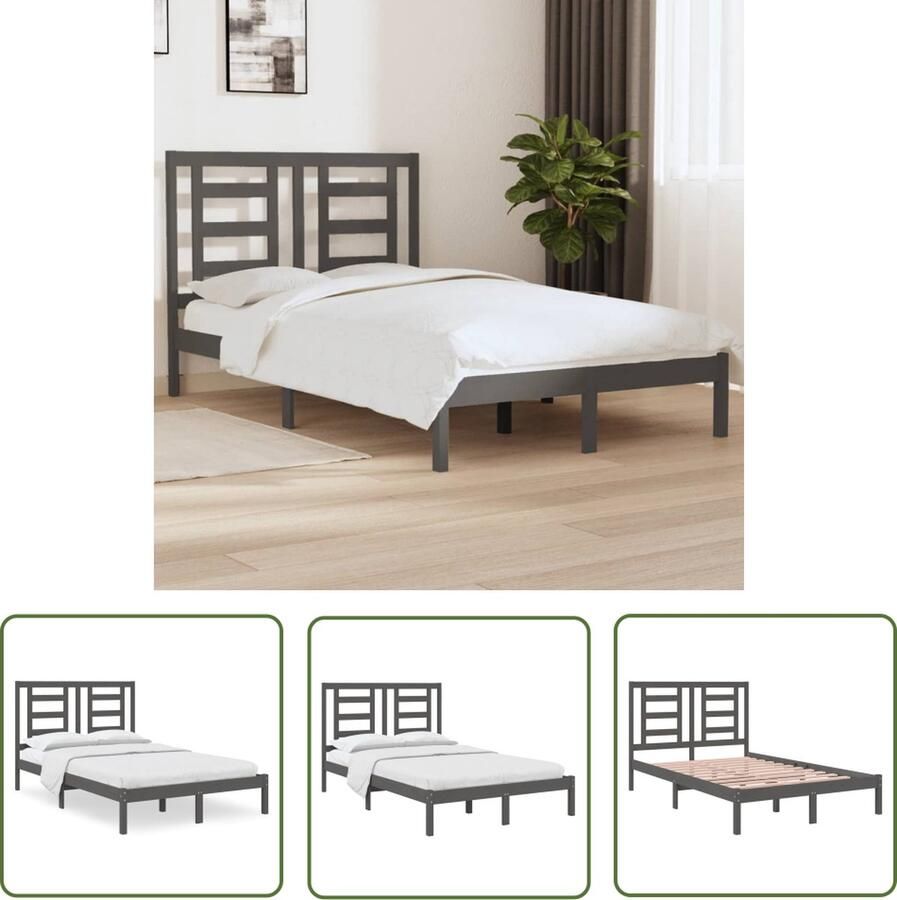 The Living Store Bedframe massief grenenhout grijs 120x200 cm Bedframe Bedframes Bed Bedbodem Ledikant Bed Frame Massief Houten Bedframe Slaapmeubel Tweepersoonsbed Bedden Bedbodems - Foto 2