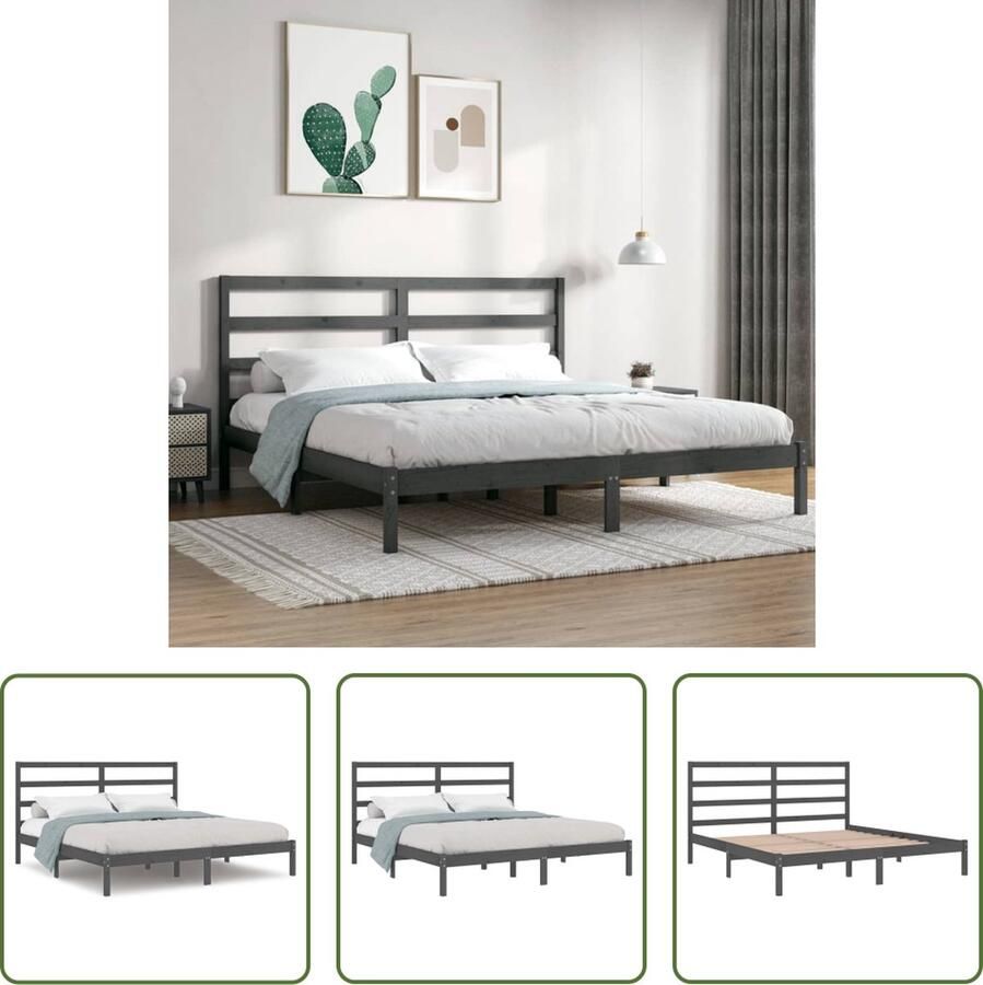 The Living Store Bedframe massief grenenhout grijs 200x200 cm Bedframe Bedframes Bed Bedbodem Ledikant Bed Frame Massief Houten Bedframe Slaapmeubel Tweepersoonsbed Bedden Bedbodems - Foto 3