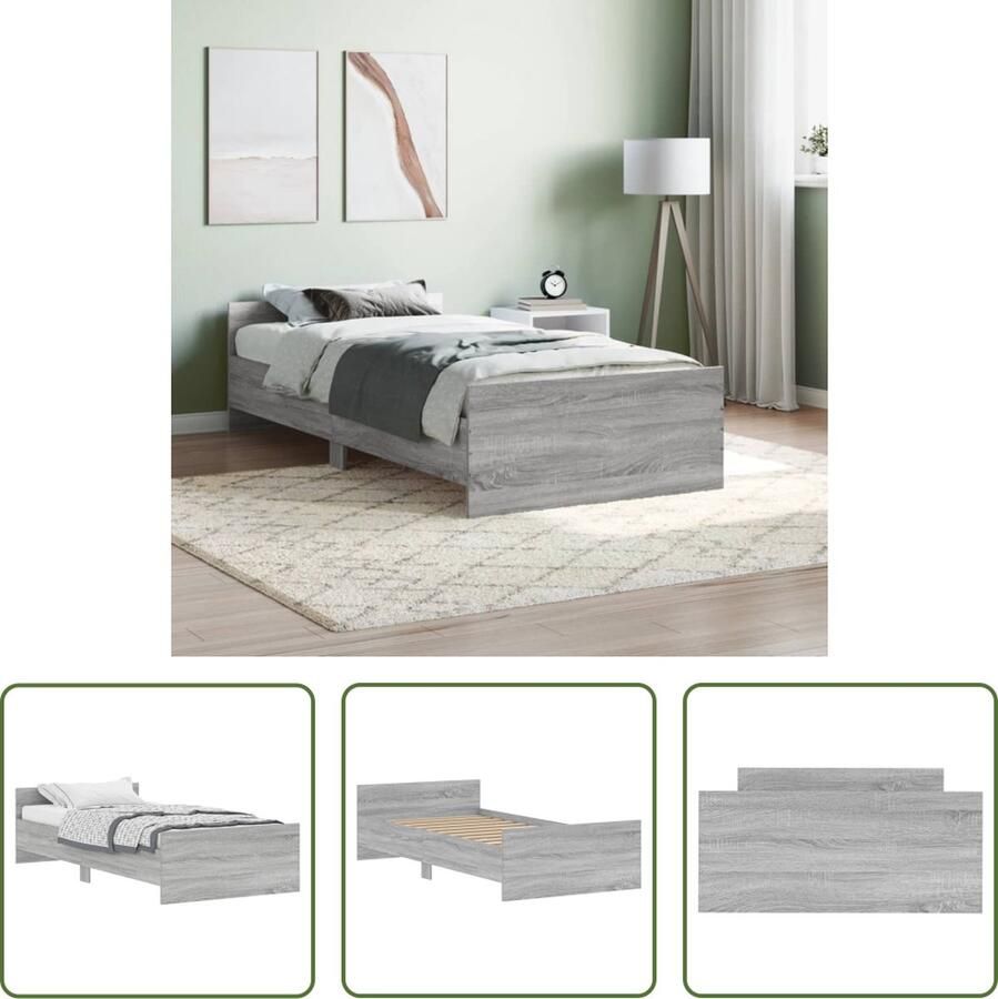 The Living Store Bedframe Grijs sonoma eiken 203 x 103 x 50 cm Duurzaam bewerkt hout Bed Frame Houten Bed Grijs Bed Sonoma Eiken Bed Tweepersoons Bed - Foto 2