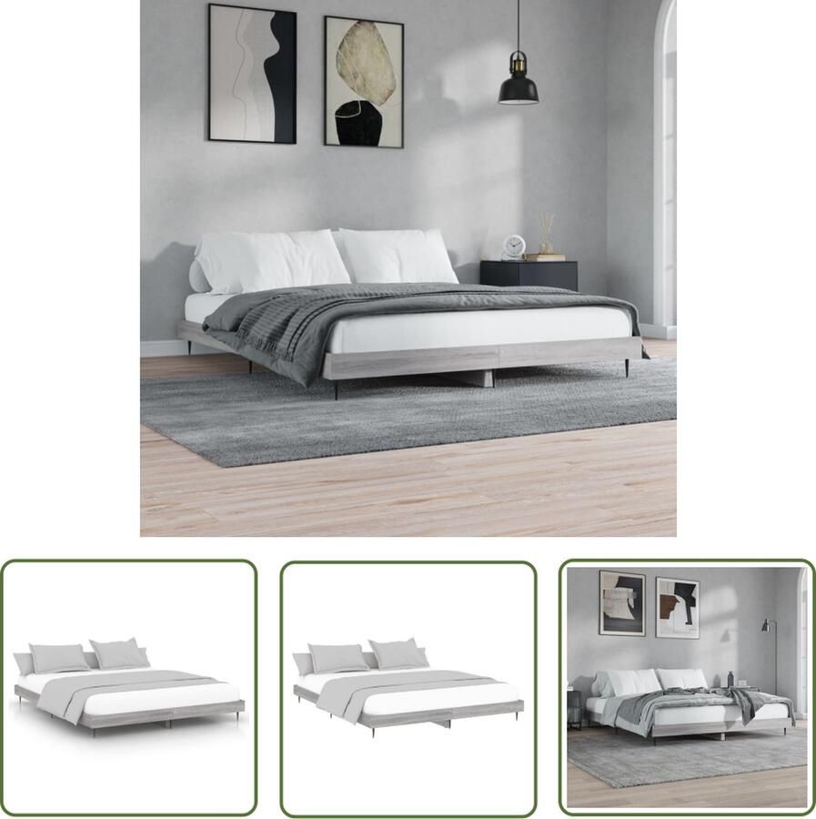 The Living Store Bedframe Grijs Sonoma Eiken Multiplex Lattenbodem 203 x 153 x 20 cm
