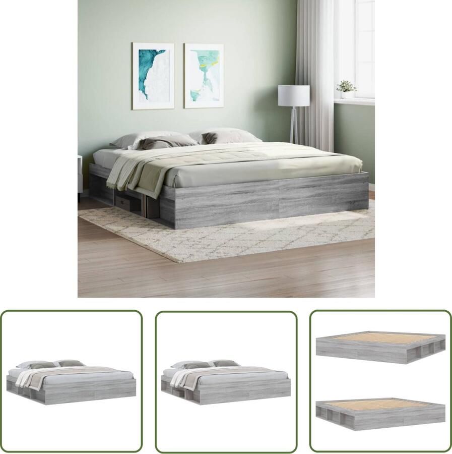 The Living Store Bedframe Modern Hout 203 x 203 x 35 cm Grijs Sonoma Eiken Modern Bed Frame Tweepersoons Bed Houten Bed Grijze Bed Sonoma Eiken Bed - Foto 2