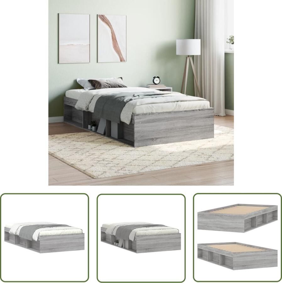 The Living Store Bedframe Modern Houten 193x93x35 cm Grijs Sonoma Eiken Modern Bed Frame Houten Bedframe Grijze Bedframe 90x190 Eenpersoons Bed - Foto 2