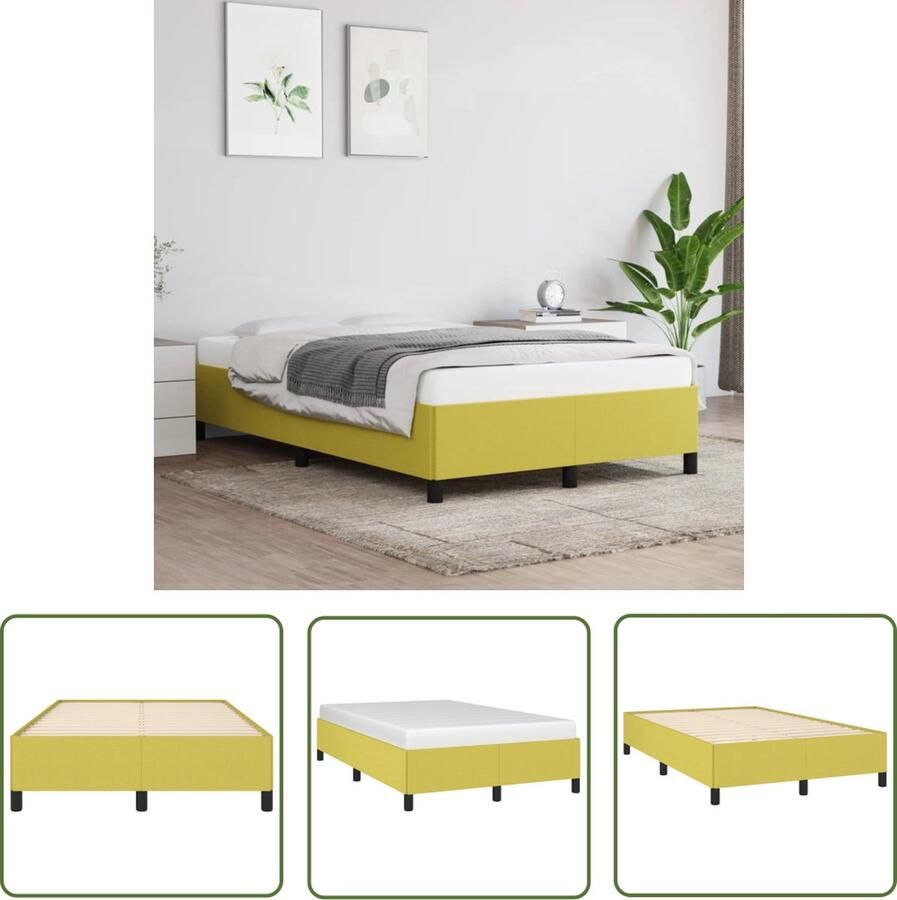 The Living Store Bedframe Groen 203 x 123 x 35 cm Stof en Multiplex Duurzaam Ondersteunend Groene Bed Frame Houten Bed Frame Stoffen Bed Frame Tweepersoons Bed Frame Boxspring Bed Frame