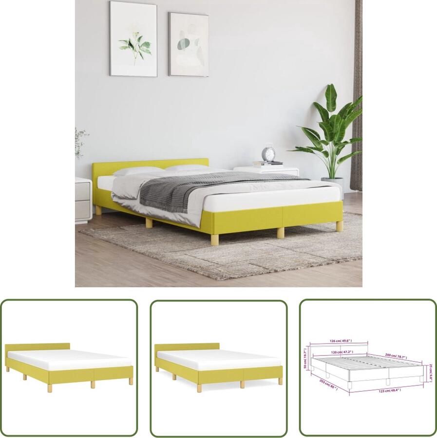 The Living Store Bedframe met hoofdeinde stof groen 120x200 cm Bedframe Met Hoofdeinde Bedframes Met Hoofdeindes Bed Slaapmeubel Ledikant Bedbodem Tweepersoonsbed Bedden Slaapmeubels Slaapmeubelen Slaapmeubilair - Foto 2