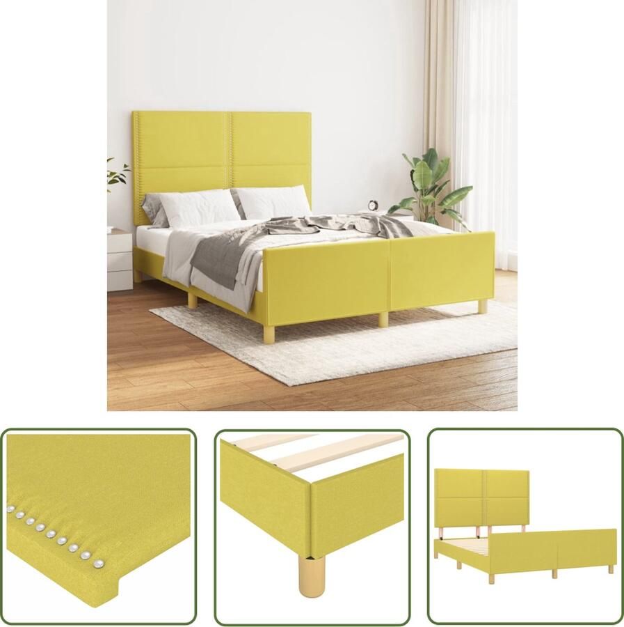 The Living Store Bedframe Groen 203 x 146 x 118 128 cm Duurzaam materiaal Verstelbare hoogte Ondersteunende poten Multiplex lattenbodem Comfortabele ondersteuning Levering bevat alleen bedframe Matras apart verkrijgbaar - Foto 2