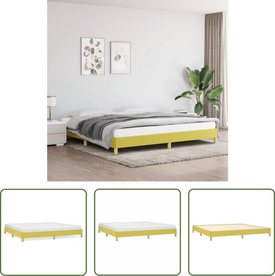 The Living Store Bedframe Groen 203 x 203 x 25 cm Duurzaam Materiaal Ondersteunende Poten Multiplex Lattenbodem Slaapcomfort Tweepersoons Bed Houten Bed Frame Groene Bed Stoffen Bed Frame