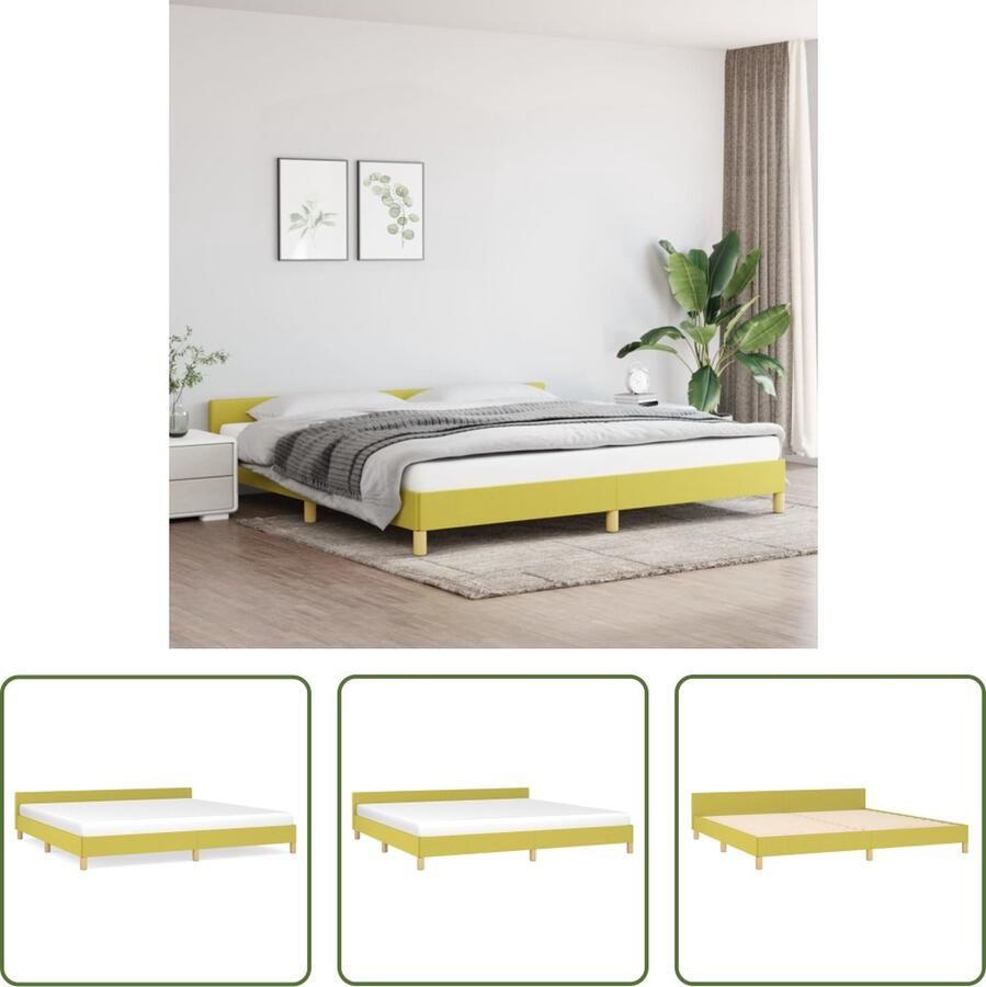 The Living Store Bedframe met hoofdeinde stof groen 200x200 cm Bedframe Met Hoofdeinde Bedframes Met Hoofdeindes Bed Slaapmeubel Ledikant Bedbodem Tweepersoonsbed Bedden Slaapmeubels Slaapmeubelen Slaapmeubilair