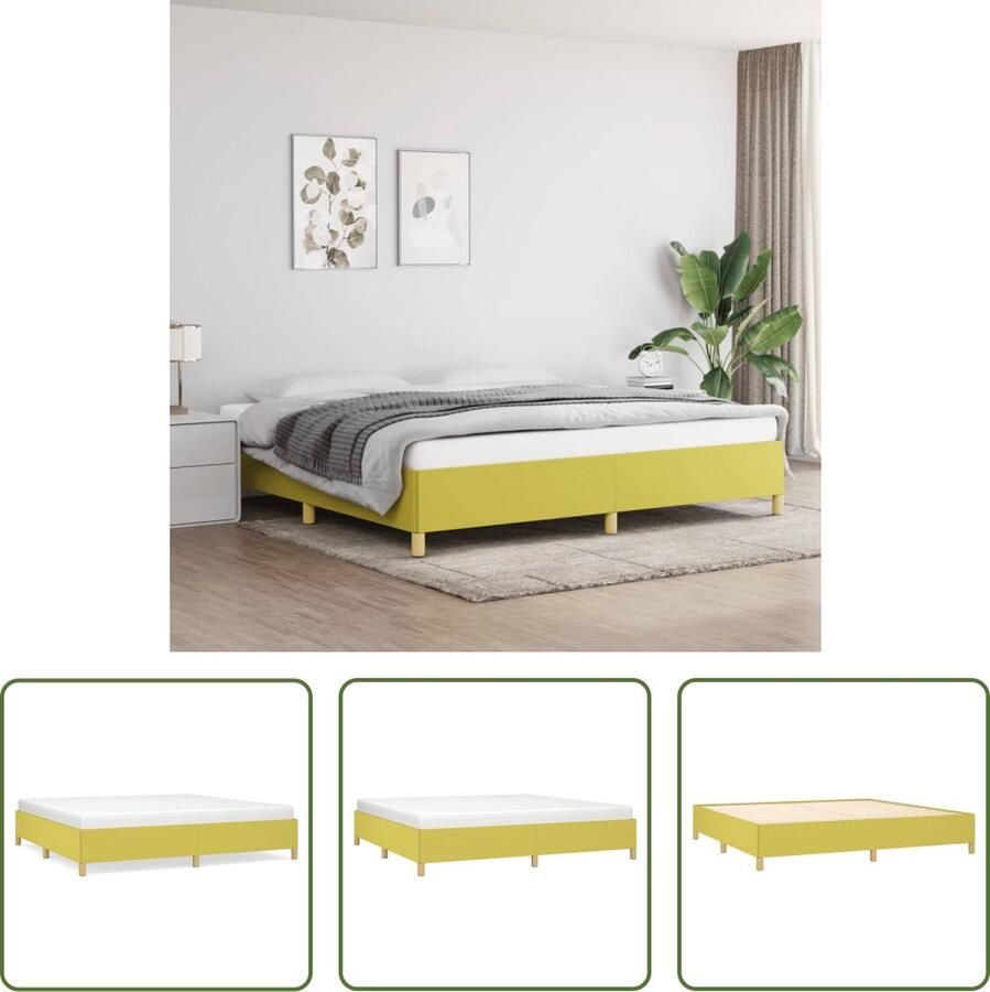 The Living Store Bedframe Groen 203x203x35 cm ademend duurzaam stabiele poten multiplex lattenbodem matras niet inbegrepen Slaapcomfort Tweepersoons Bed Houten Bed Stoffen Bed Bedframe