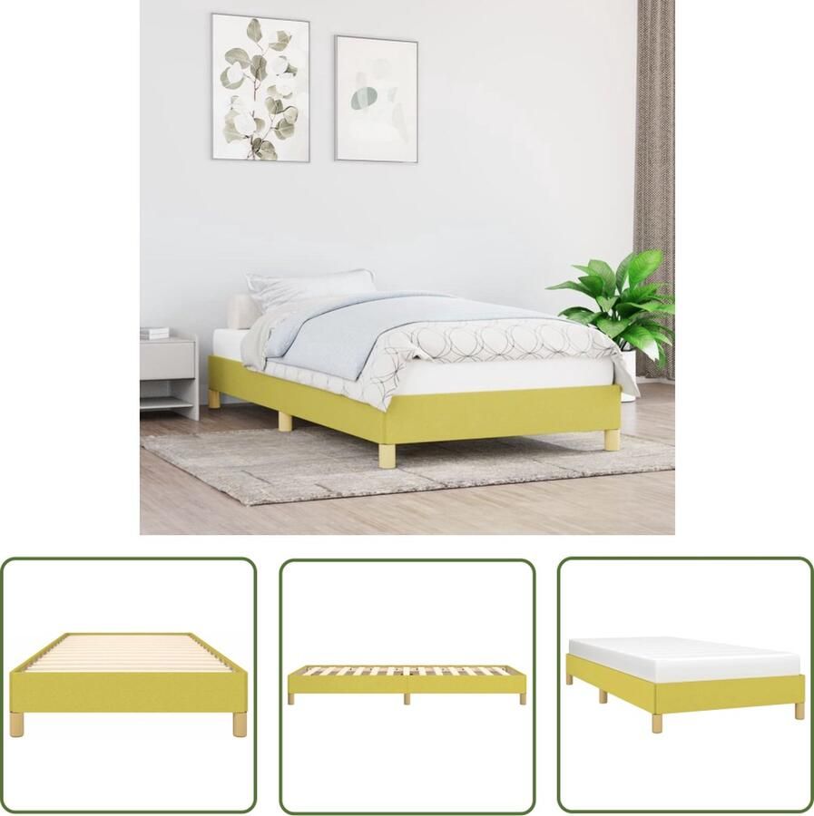 The Living Store Bedframe stof groen 100x200 cm Bedframe Bedframes Slaapmeubel Bedbodem Ledikant Eenpersoonsbed Slaapmeubels Slaapmeubelen Slaapmeubilair Bedbodems Ledikanten