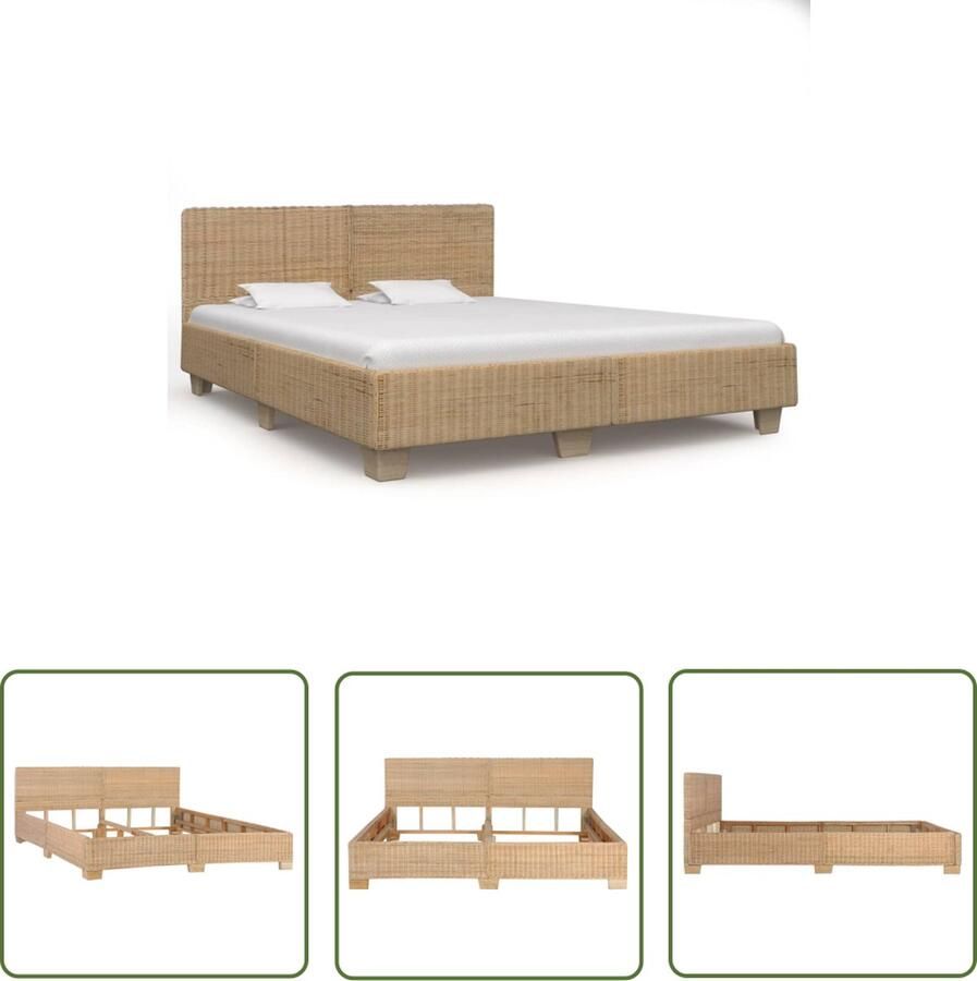 The Living Store Bedframe Bali Rattan 208 x 188 x 77 cm Mahoniehout Rattan Bedframe Houten Bed Slaapcomfort Luxe Bed Boho Decor