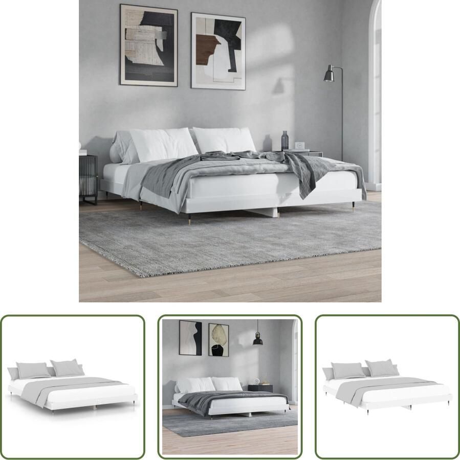 The Living Store Bedframe High Gloss White Bedframes Afmetingen- 203 x 203 x 20 cm Duurzaam bewerkt hout metalen poten multiplex lattenbodem Slaapcomfort Tweepersoons Bed Houten Bed Frame Witte Bed Frame Hoogwaardig