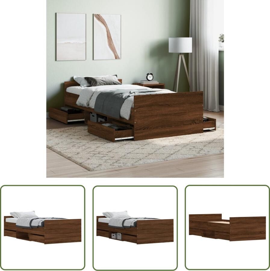 The Living Store Bedframe hoofd- en voeteneinde bruin eikenkleur 100x200 cm Bruin Eiken Bed Frame Houten Bed Frame Bed Frame Met Lade Boxspring Bed Frame Tweepersoons Bed Frame - Foto 2
