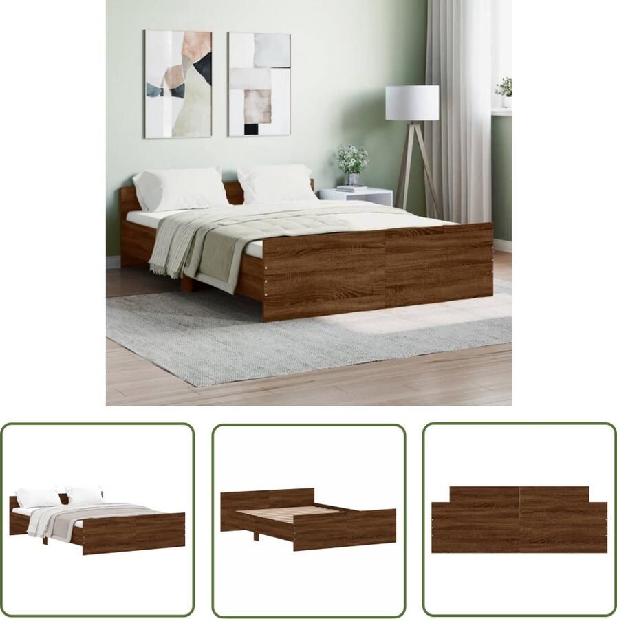 The Living Store Bedframe hoofd- en voeteneinde bruin eikenkleur 135x190 cm Bruin Houten Bed Frame Bed Frame Met Hoofdbord Boxspring Bed Frame Tweepersoons Bed Frame King Size Bed Frame