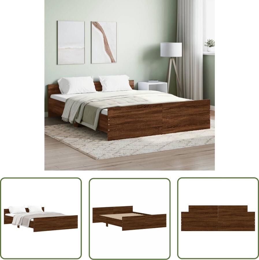 The Living Store Bedframe Bruineiken Complete Set 140x200 cm Duurzaam Hout Functioneel hoofd- en voeteneinde Bruin Houten Bed Frame Slaapcomfort Boxspring Bed Tweepersoons Bed King Size Bed - Foto 2